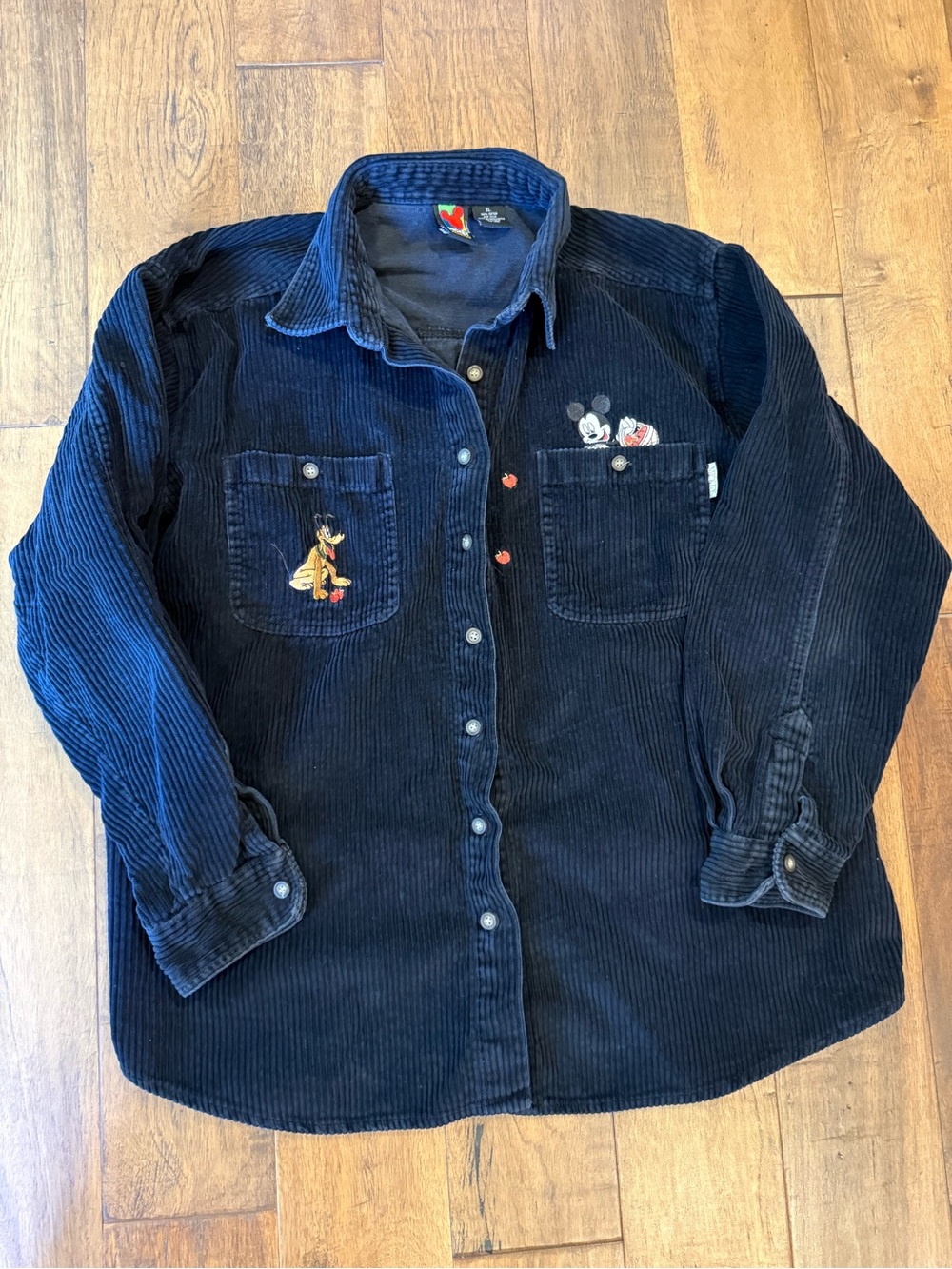 Vintage Mickey and Pluto Apple Corduroy Button Up